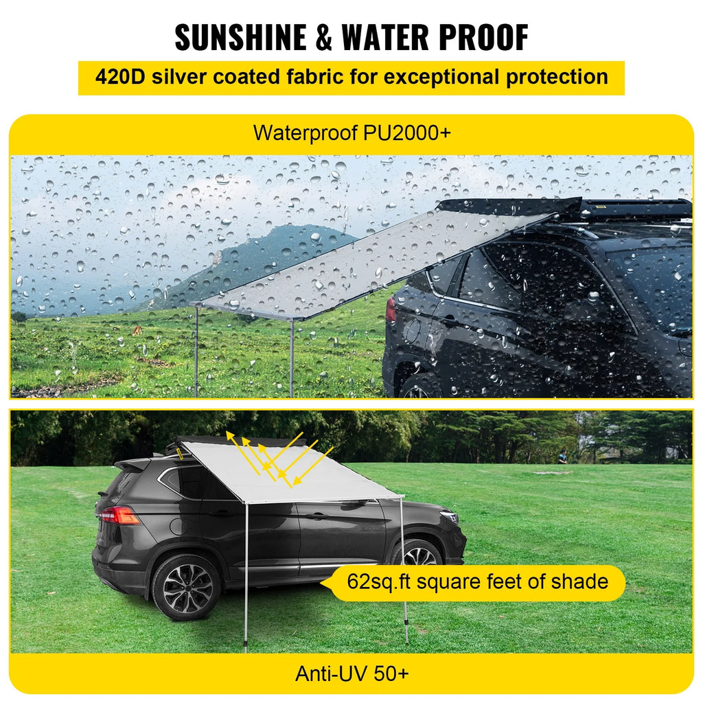 Retractable Waterproof SUV Rooftop Car Awning Grey 7.6'x8.2' P4889