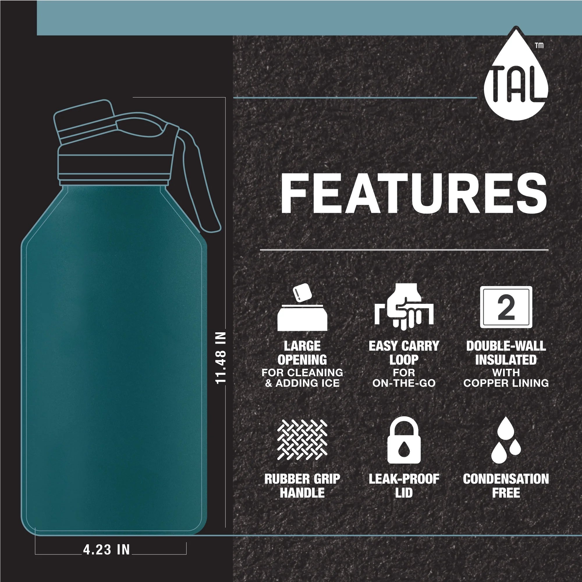 Navy Stainless Steel Water Bottle 64 fluid ounces S576