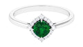 Cushion Cut Lab Grown Emerald Ring with Diamond Halo, 10K White Gold, US 7.50 N336