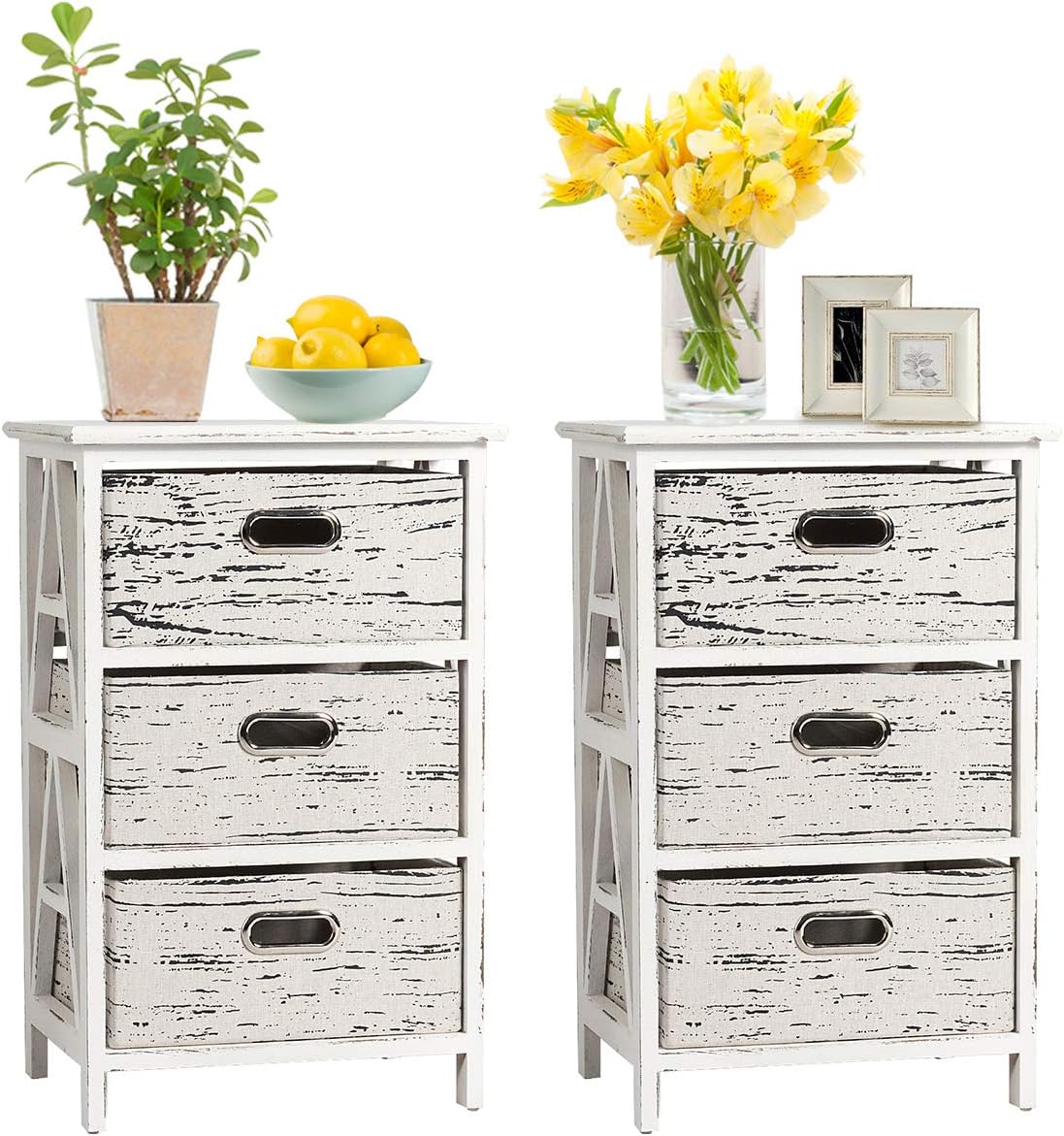 3 Fabrics Storage Drawer Units with Wood Frame Dresser Cabinet F247129