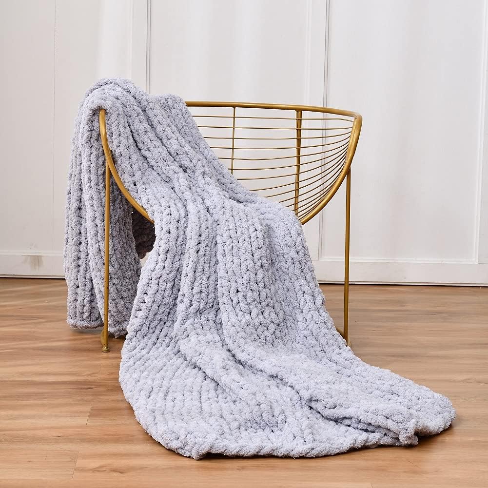 Chunky Knit Chenille Throw Blanket Navy 40×59 Q43012