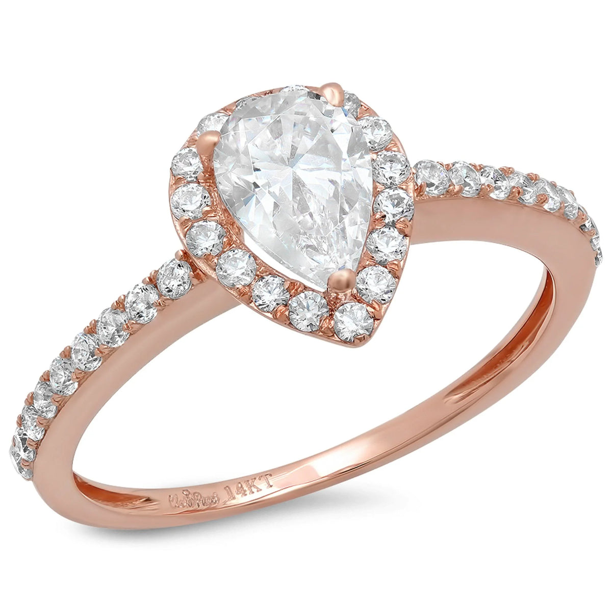 Pear Cut Green Simulated Emerald 14k Rose Gold Halo Ring Size 10.5 A7436
