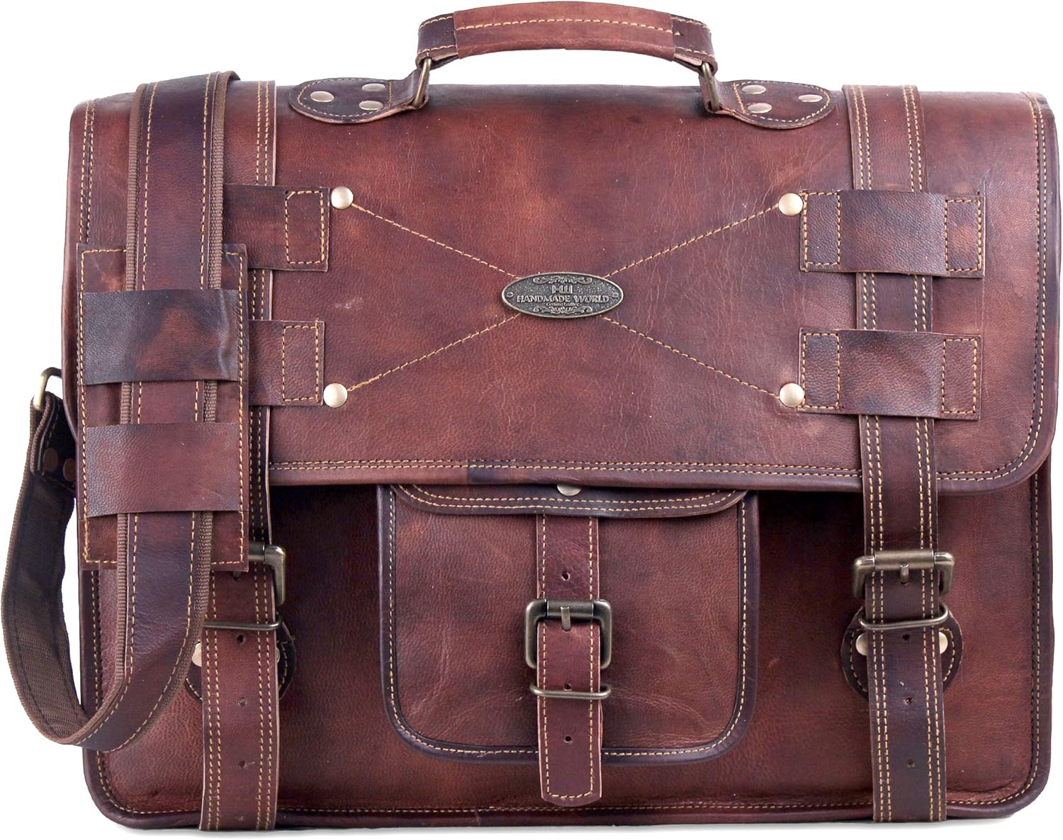 Distressed Leather Messenger Bag Satchel (13 X 18) X48115