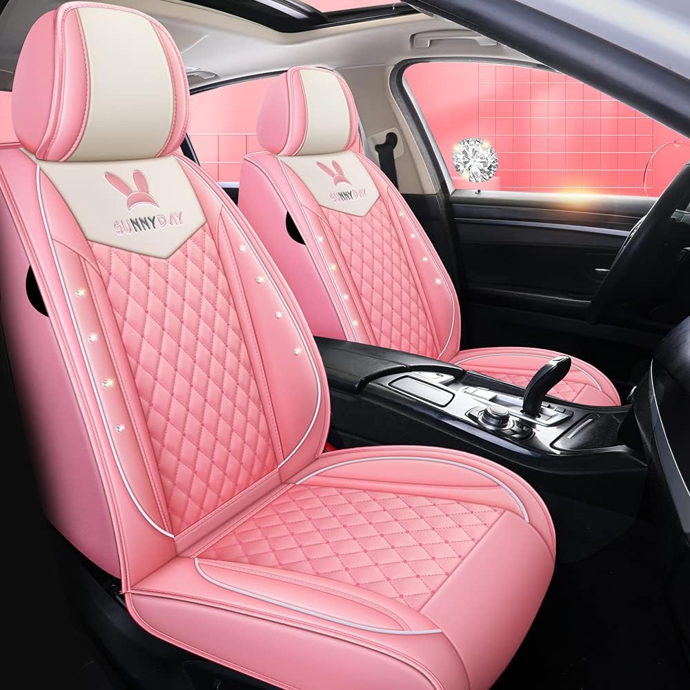 Pink PU Leather Car Seat Covers Full Set A577556
