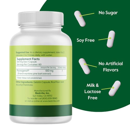 Pycnogenol 100mg 60 Capsules French Maritime Pine Bark Extract T41626
