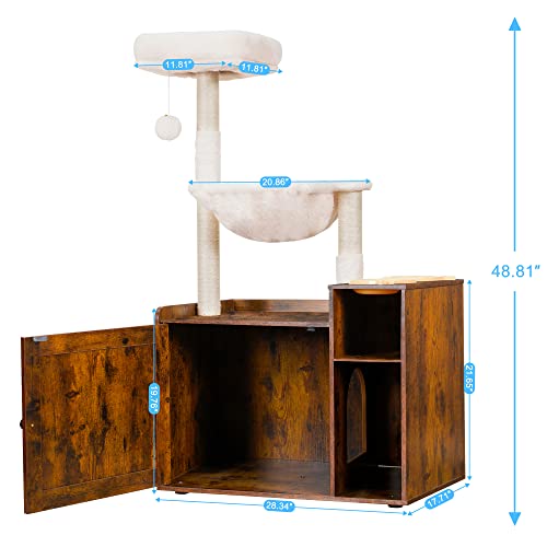 Cat Tree with XL Litter Box Enclosure, Rustic Gray L4310