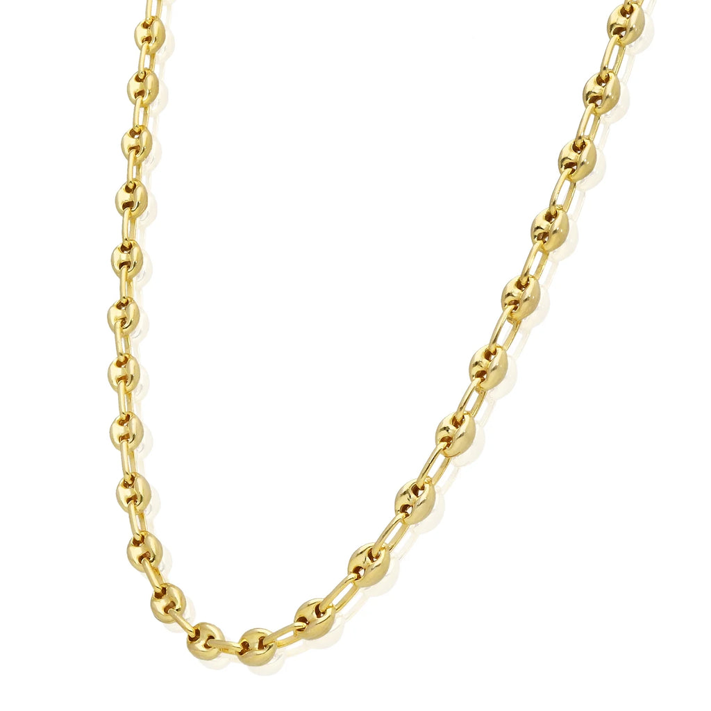 18K Yellow Gold Over Silver Puffed Anchor Chain Necklace 16"-24" N770
