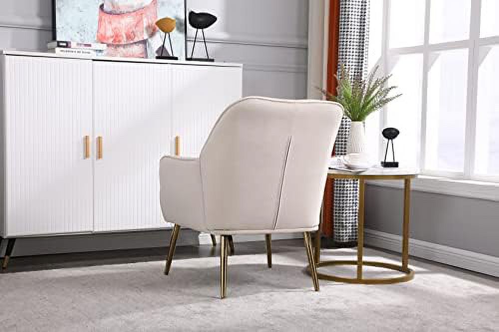 Beige Velvet Tufted Accent Chair with Golden Legs L65906