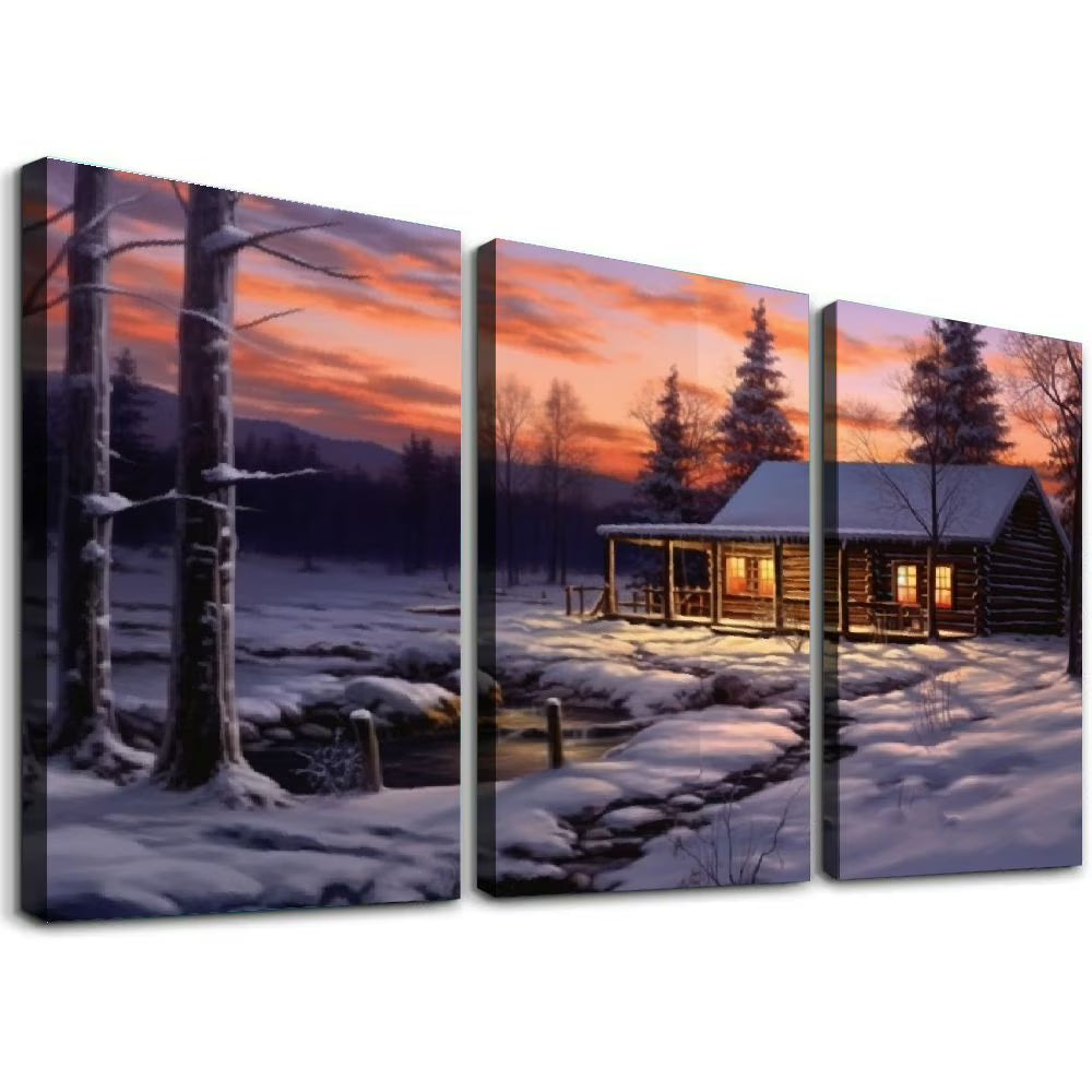 Blue Winter Rustic Canvas Wall Art 12''x16''X3 Panels K37200