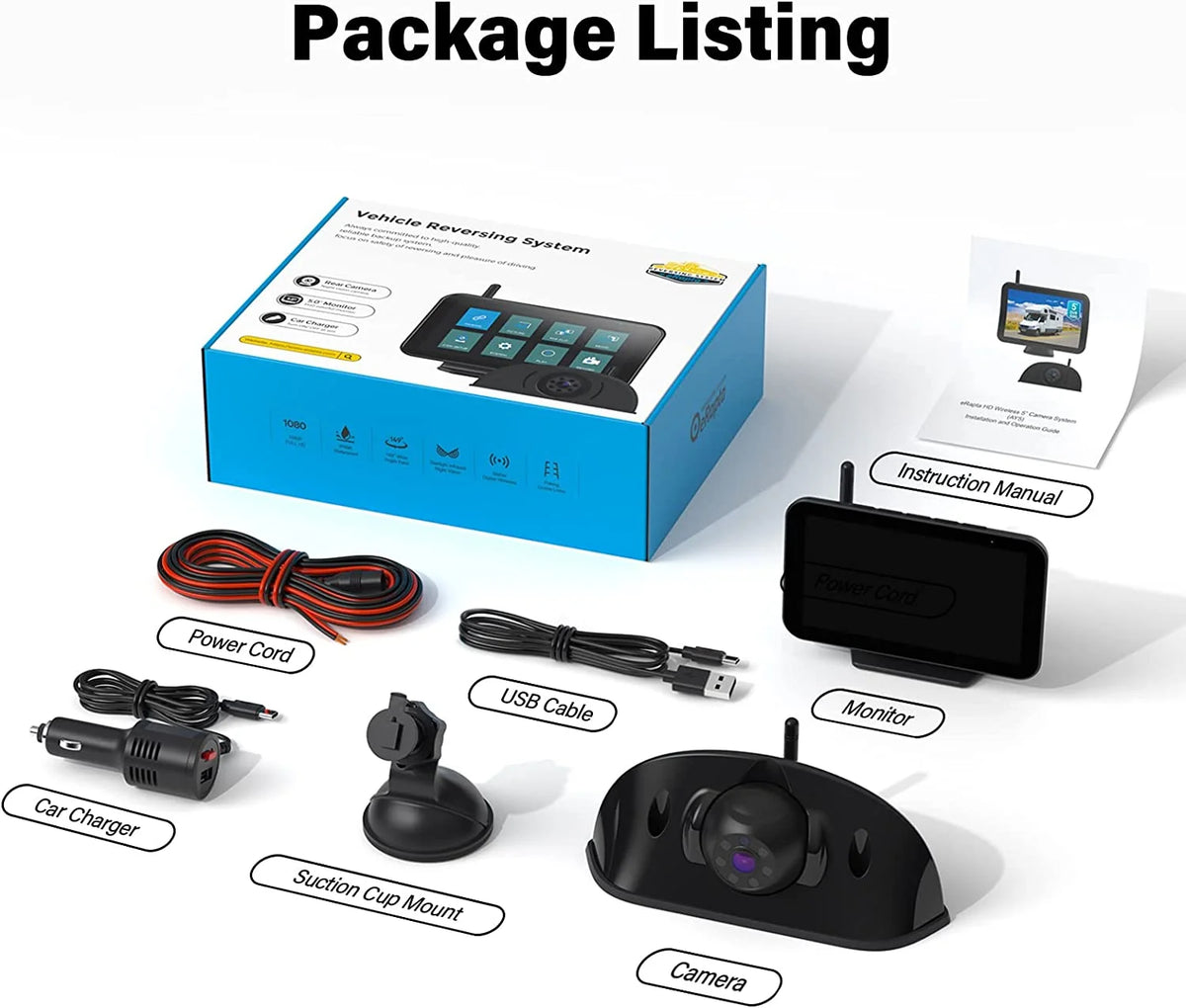 Wireless Backup Camera 1080P 5'' HD Monitor IP69K Waterproof L56871