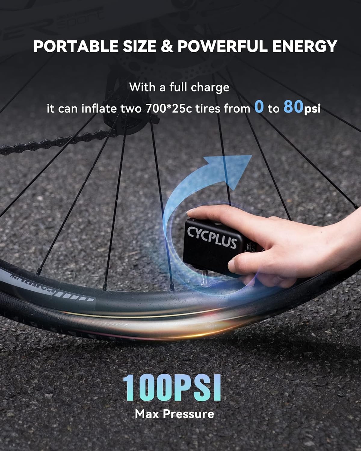 Tiny Pump Bike Pump Portable Ultra-Mini 100PSI Electric Bicycle Pump Type-C Rechargeable Battery E821632