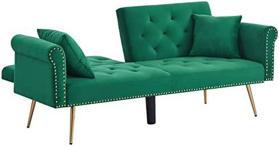 Modern Velvet 2 in 1 Futon Sofa Bed with 2 Pillows 73" Golden Chrome Legs W9239