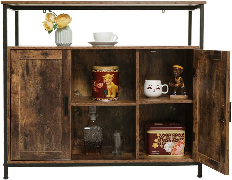 Industrial Floor Storage Cabinet with 2 Doors, Adjustable Shelves, Rustic Brown L9008