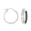 White and Black Diamond Hoop Earrings in Sterling Silver Q209