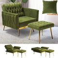 Velvet Accent Chair with Ottoman and Pillow Olive Green S954