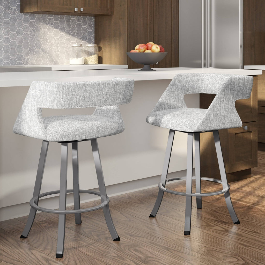 Soft Grey White Polyester Swivel Counter and Bar Stool V611162