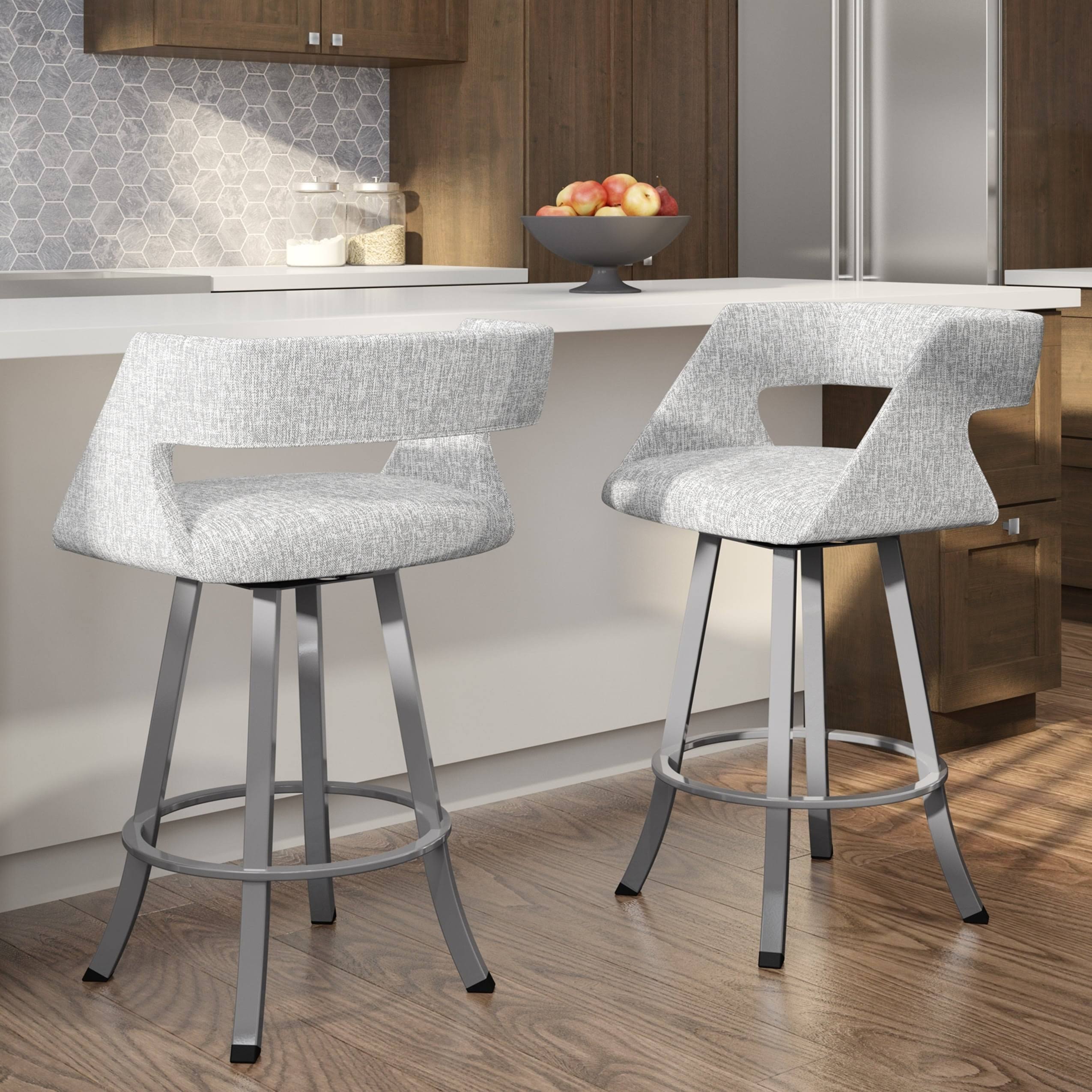Soft Grey White Polyester Swivel Counter and Bar Stool V611162