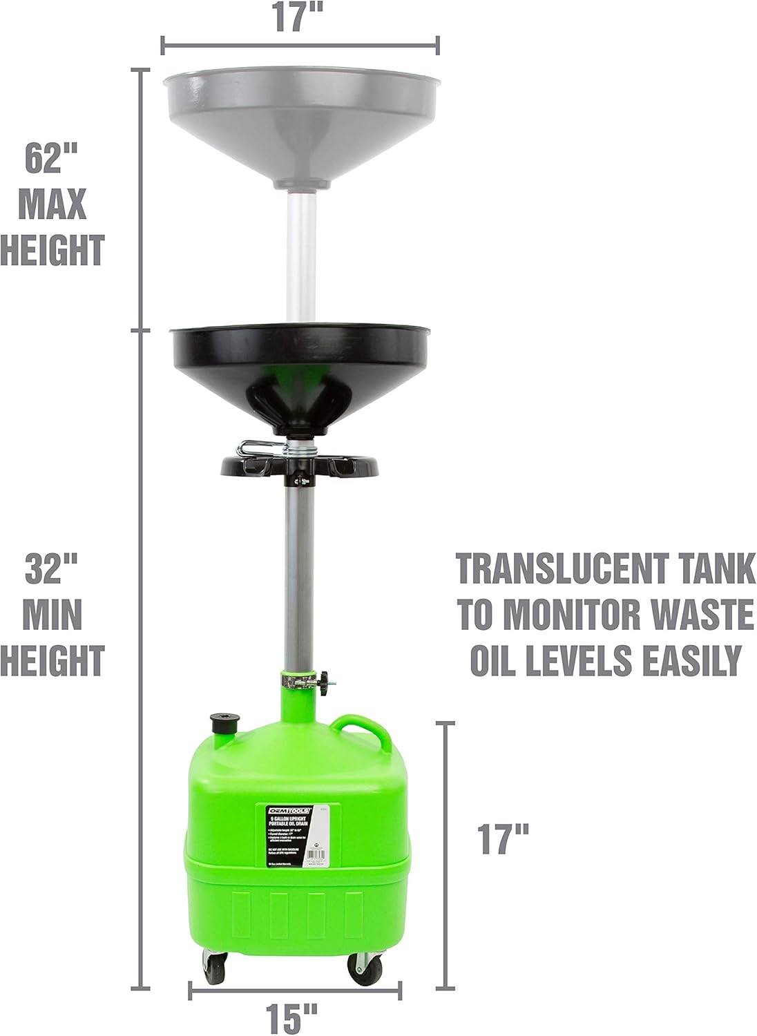 9 Gallon Upright Portable Oil Lift Drain with Oil Pan Funnel Z7773