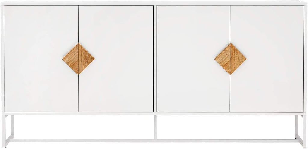 White 2 Door Sideboard with Solid Wood Handles and Metal Legs R4068