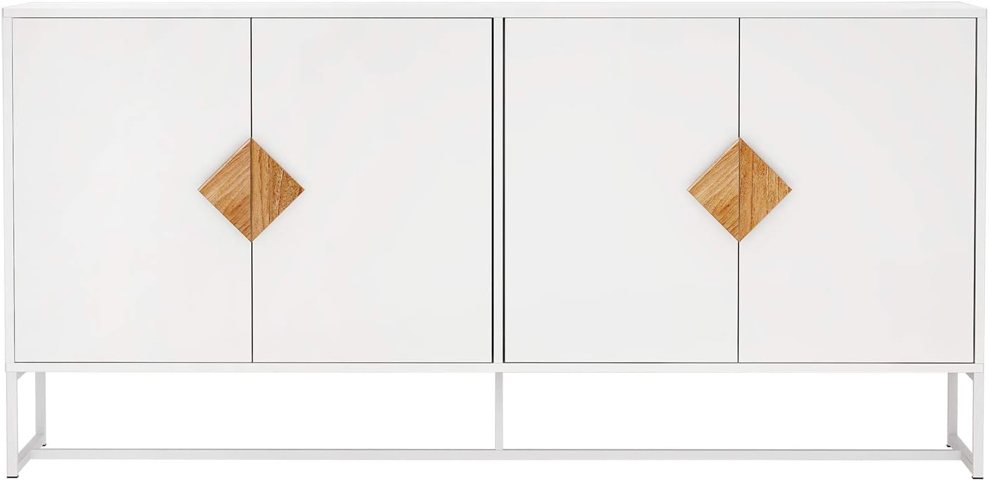 White 2 Door Sideboard with Solid Wood Handles and Metal Legs R4068