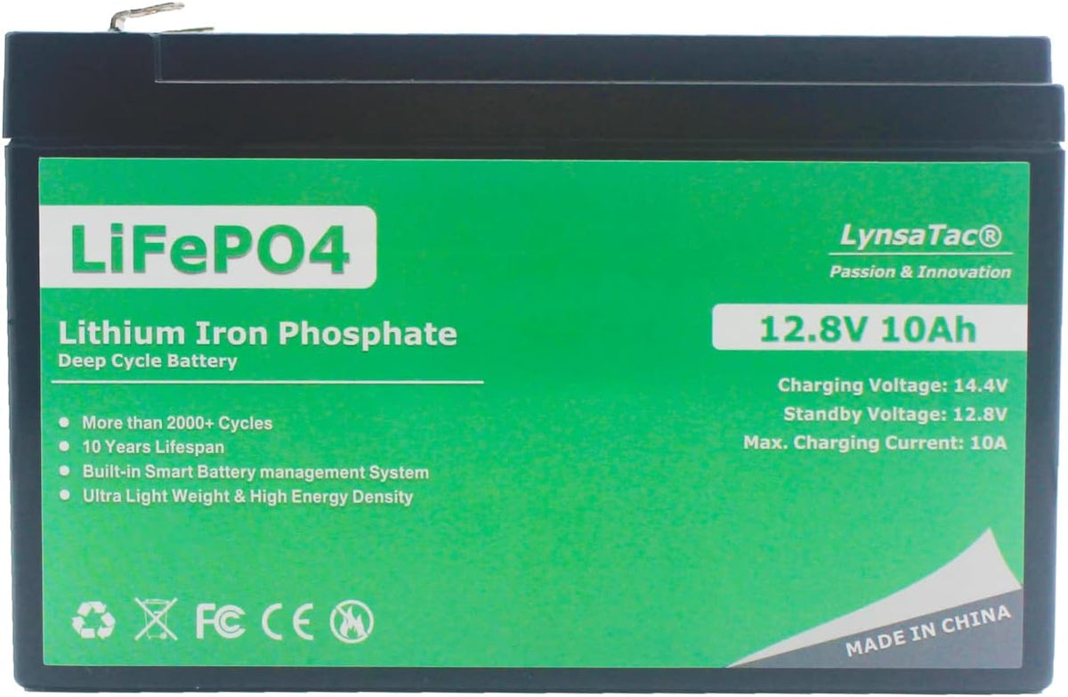 12V 10Ah LiFePO4 Battery, Rechargeable Lithium Iron Phosphate Battery, Pack of 2 N752512
