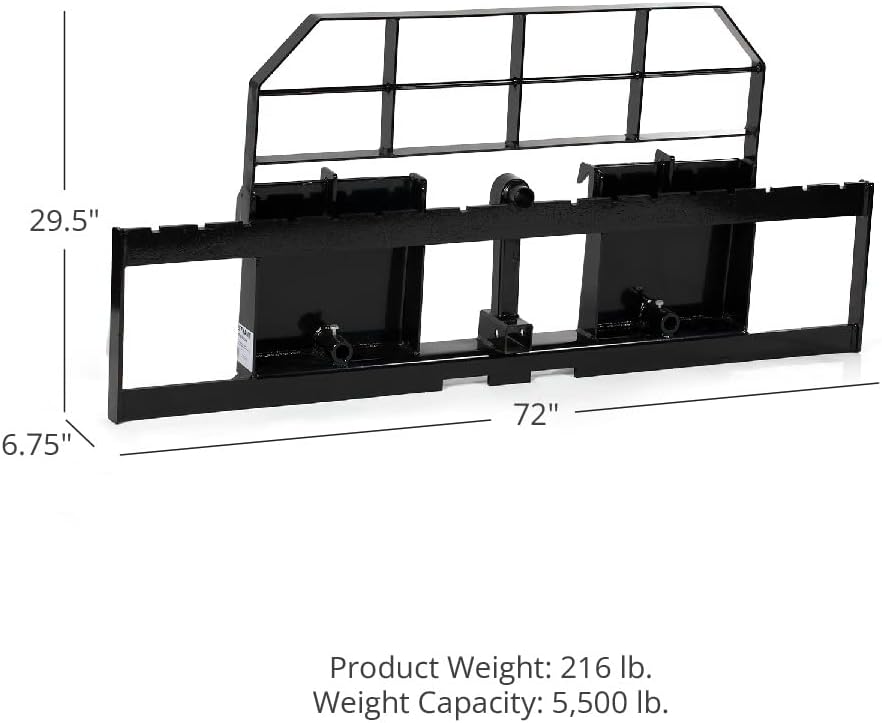 72-in Skid Steer Pallet Fork Frame Attachment, 5,500 LB Capacity Y828356