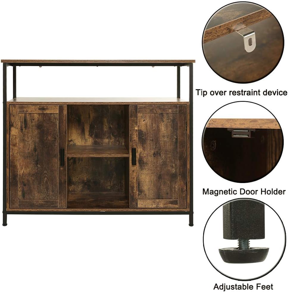 Industrial Floor Storage Cabinet with 2 Doors, Adjustable Shelves, Rustic Brown L9008