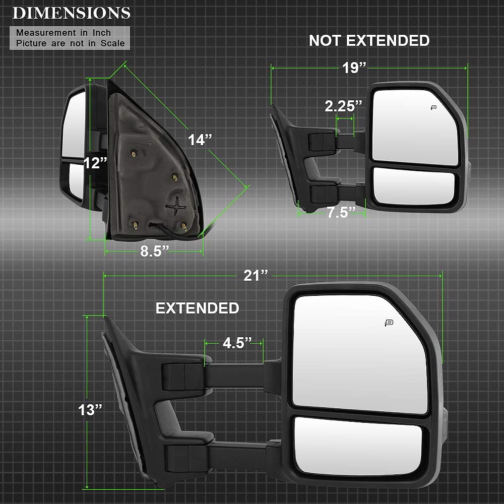 Telescoping Power Heat Signal Towing Mirrors for Ford F250 F350 F450 V5696