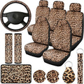 15 Pieces Leopard Print Car Seat Covers Full Set (White) I38835