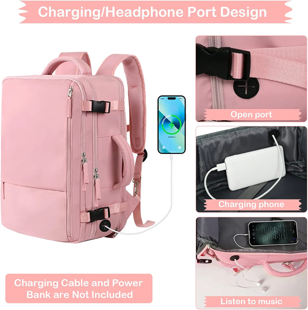 Pink Waterproof Travel Backpack with 2pcs Wash Bags H368