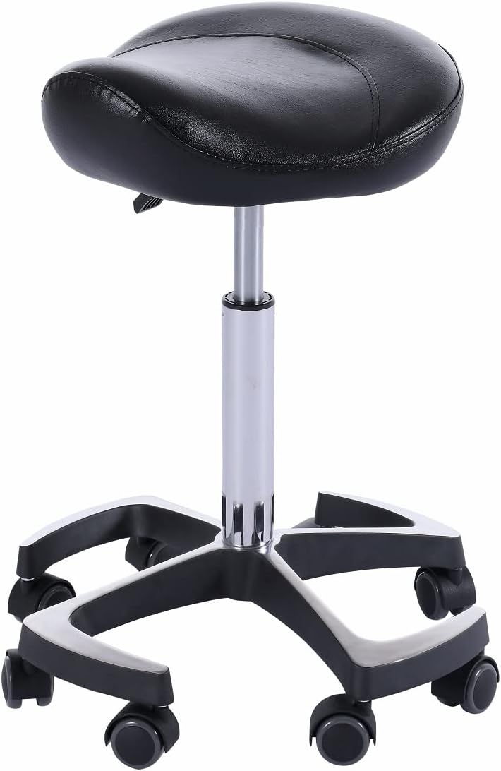 Hydraulic Saddle Stool with Wheels Height Adjustable Rolling Swivel Chair in Camel H693501