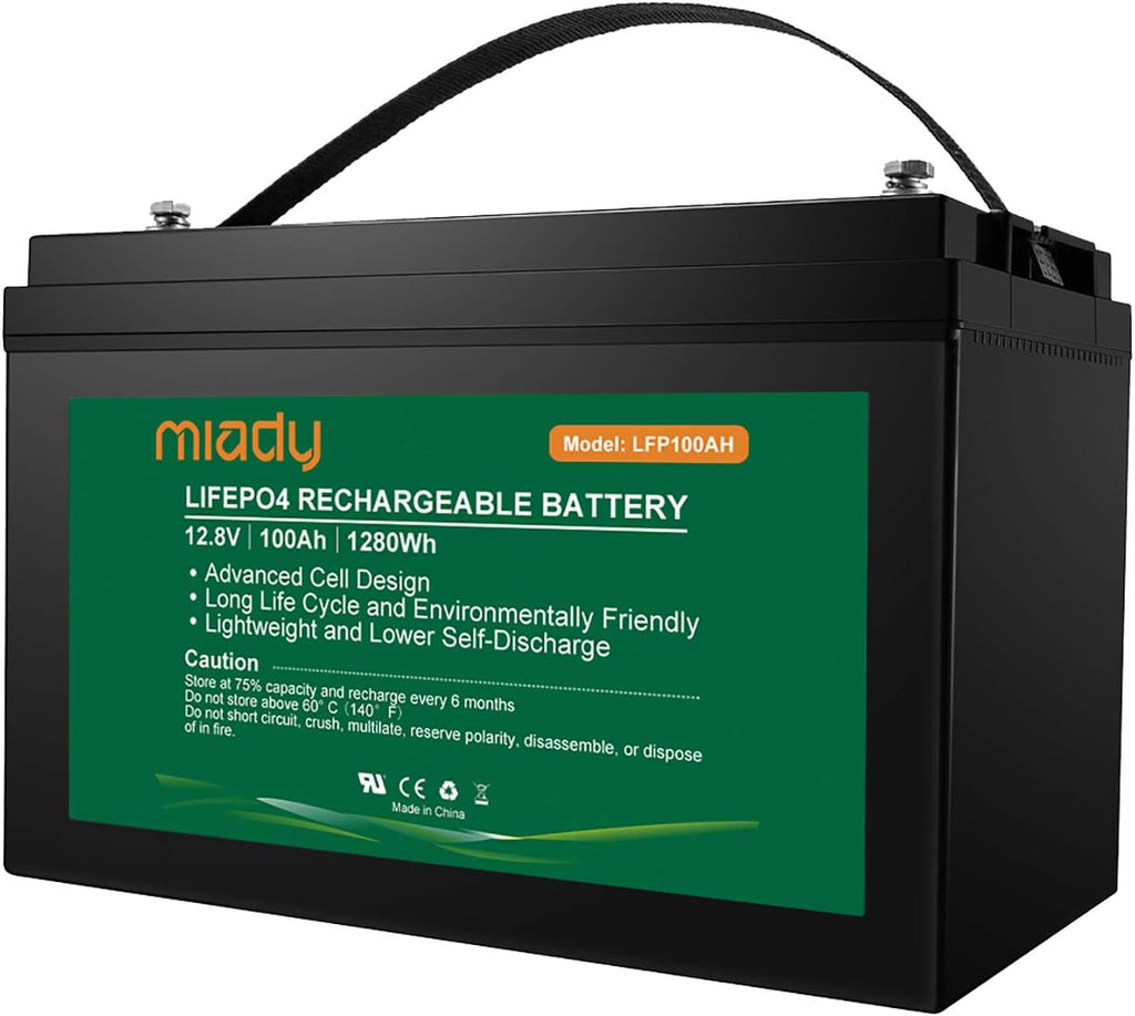 12V 100Ah Lithium Phosphate Battery, 2000+ Cycles LiFePO4 Battery P76704