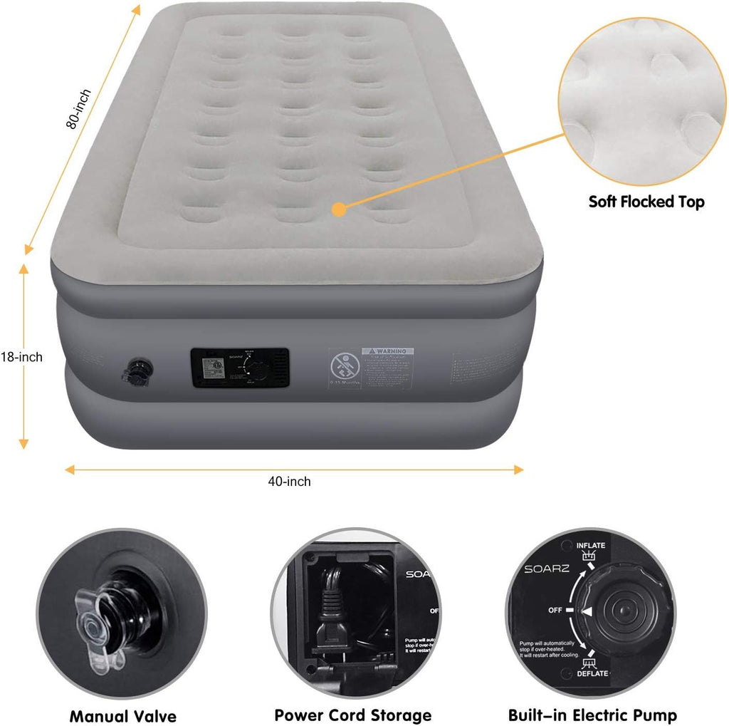 Queen Air Mattress with Built-in Pump, Flocked Top Airbed X4325