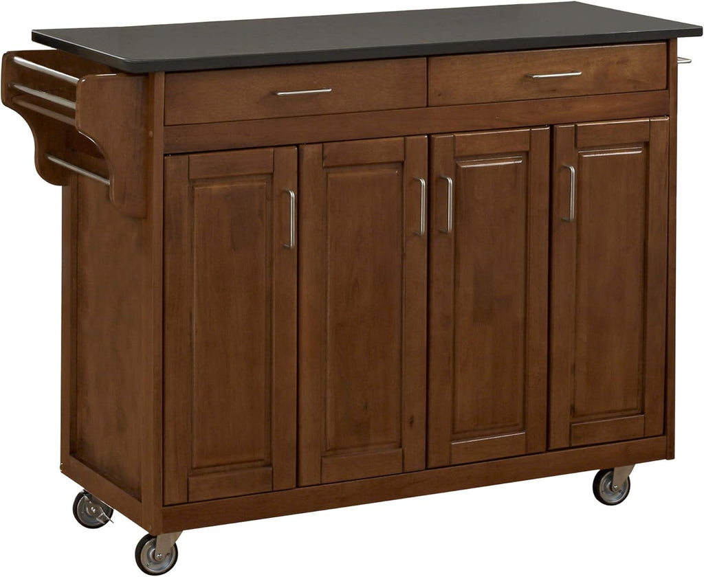 White Finish Four Door Kitchen Cart with Black Granite Top M8942