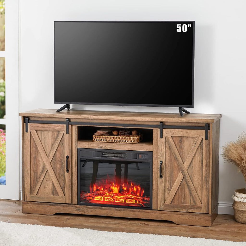 Distressed White Wood TV Stand with Sliding Barn Door U783043