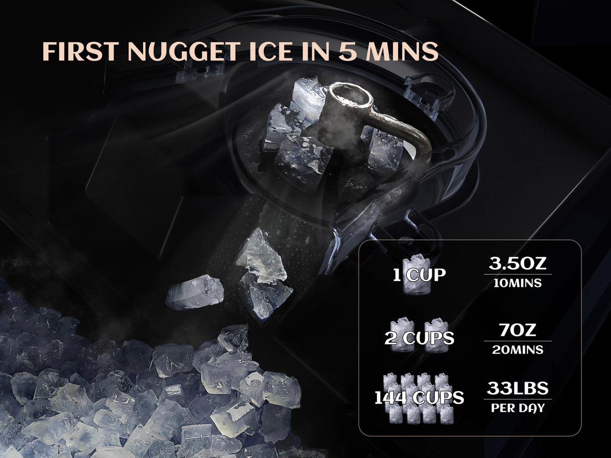 Stainless Steel Countertop Nugget Ice Maker, 33 lbs Daily Output, Self-Cleaning O8479