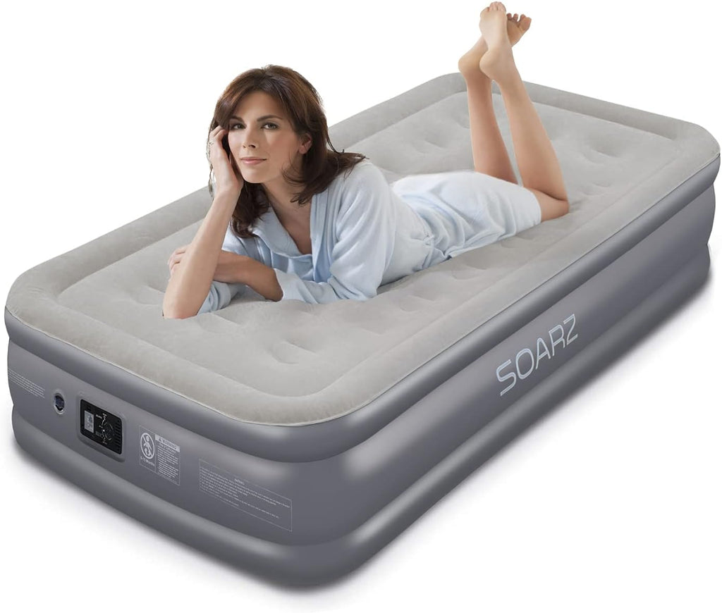 Queen Air Mattress with Built-in Pump, Flocked Top Airbed X4325