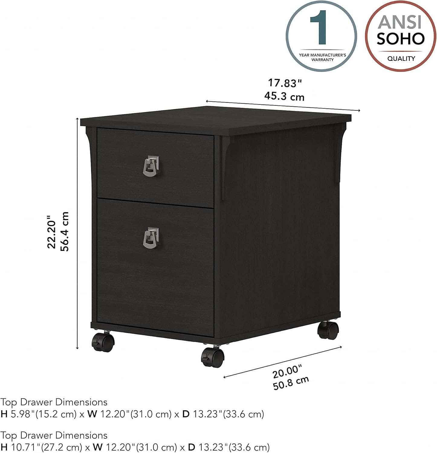 Vintage Black 2 Drawer Mobile File Cabinet A9395