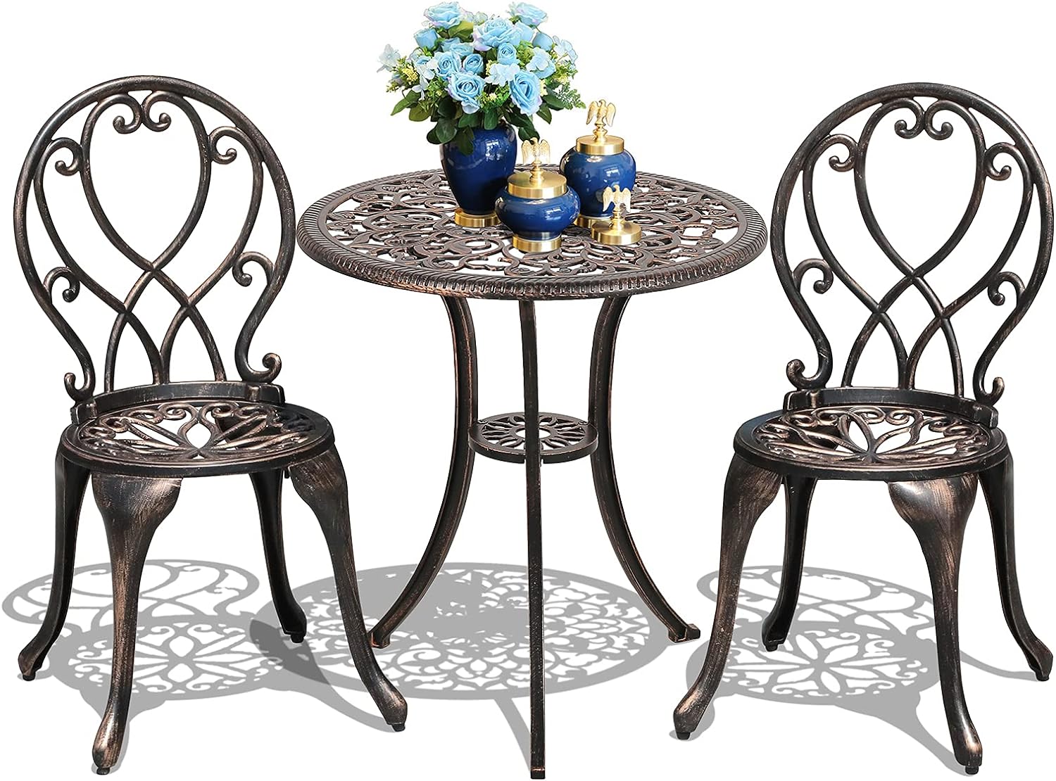 3 Piece Outdoor Cast Aluminum Bistro Set with Umbrella Hole, Bronze E30790