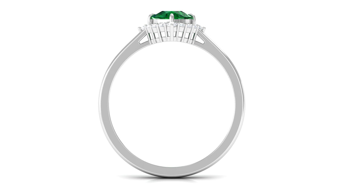 Cushion Cut Lab Grown Emerald Ring with Diamond Halo, 10K White Gold, US 7.50 N336