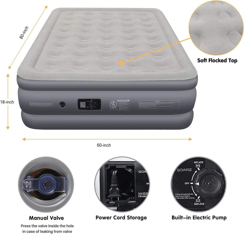 Queen Air Mattress with Built-in Pump, Flocked Top Airbed X4325