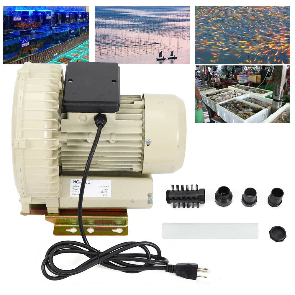 110V 370W Commercial Air Pump Aquarium Hydroponics Aquaculture Fish Tank Pond Blower C785