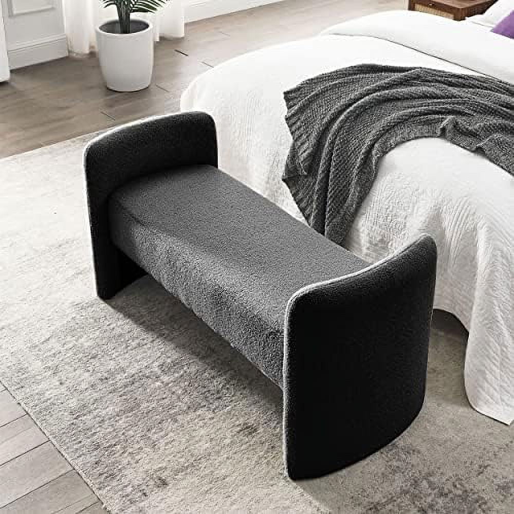 White Teddy Velvet Upholstered Ottoman Bench A8154