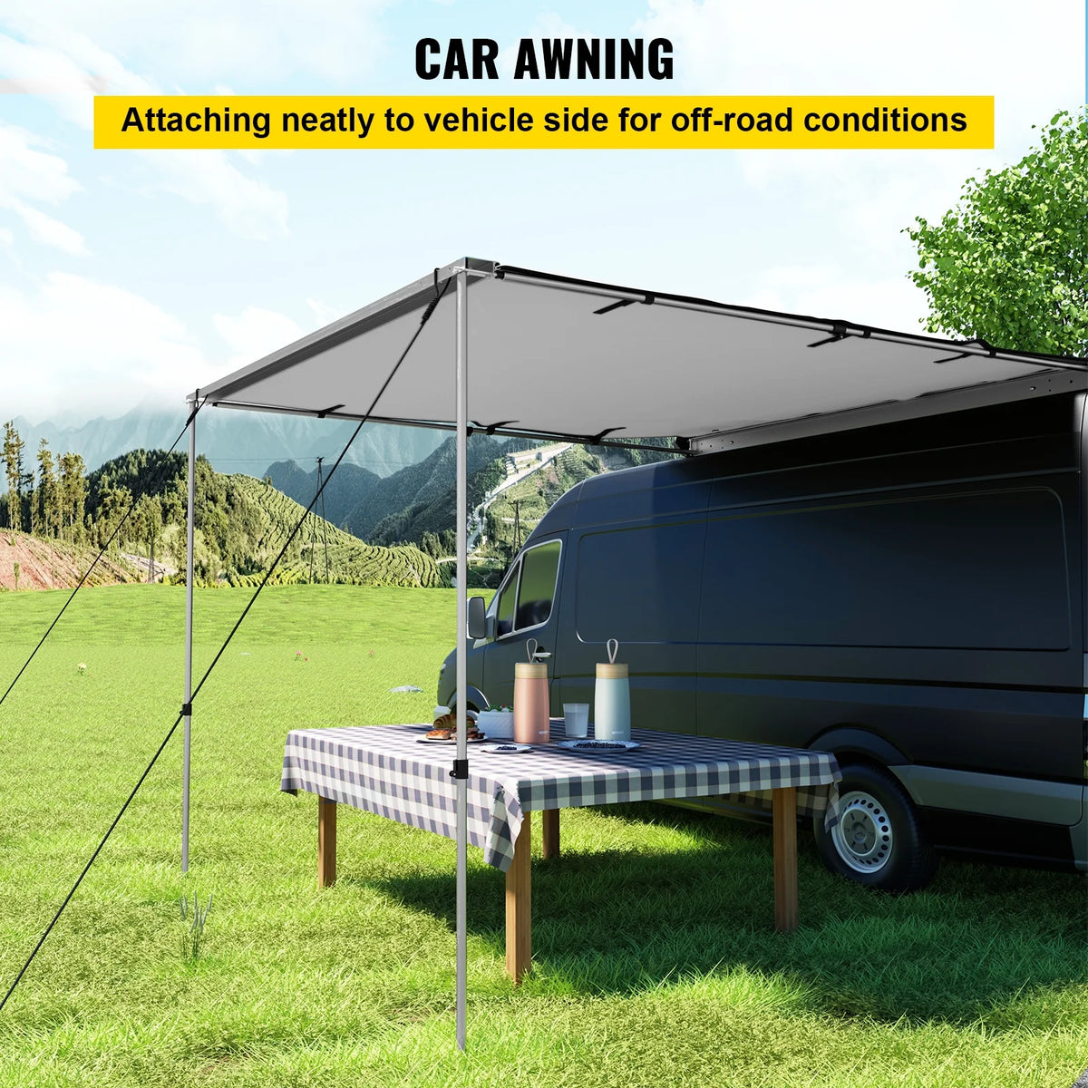Retractable Waterproof SUV Rooftop Car Awning Grey 7.6'x8.2' P4889