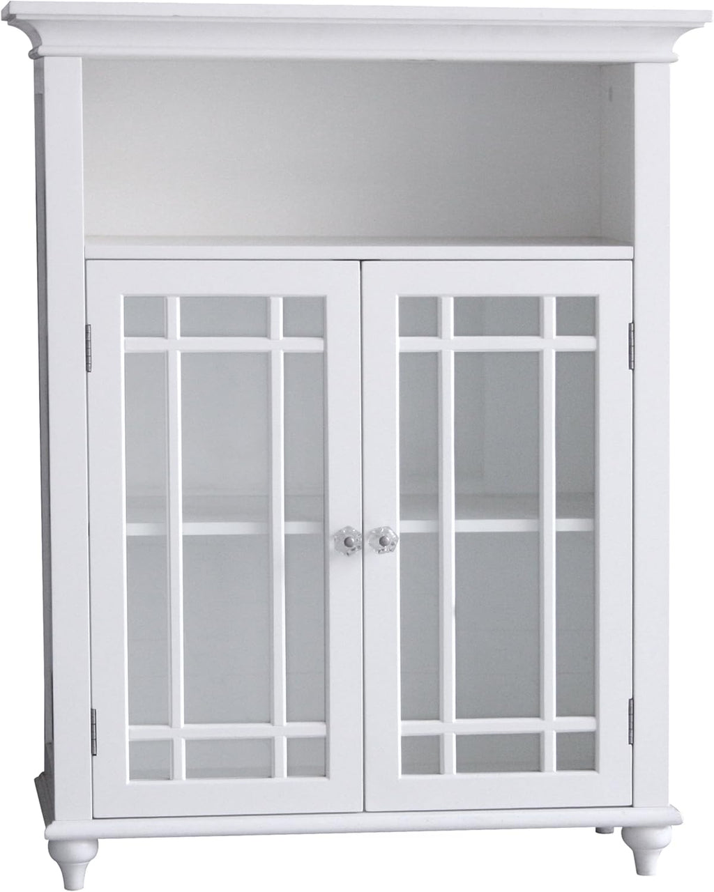 White Freestanding Floor Cabinet with 2 Glass Doors and 1 Open Shelf Q383