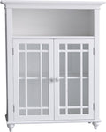 White Freestanding Floor Cabinet with 2 Glass Doors and 1 Open Shelf Q383