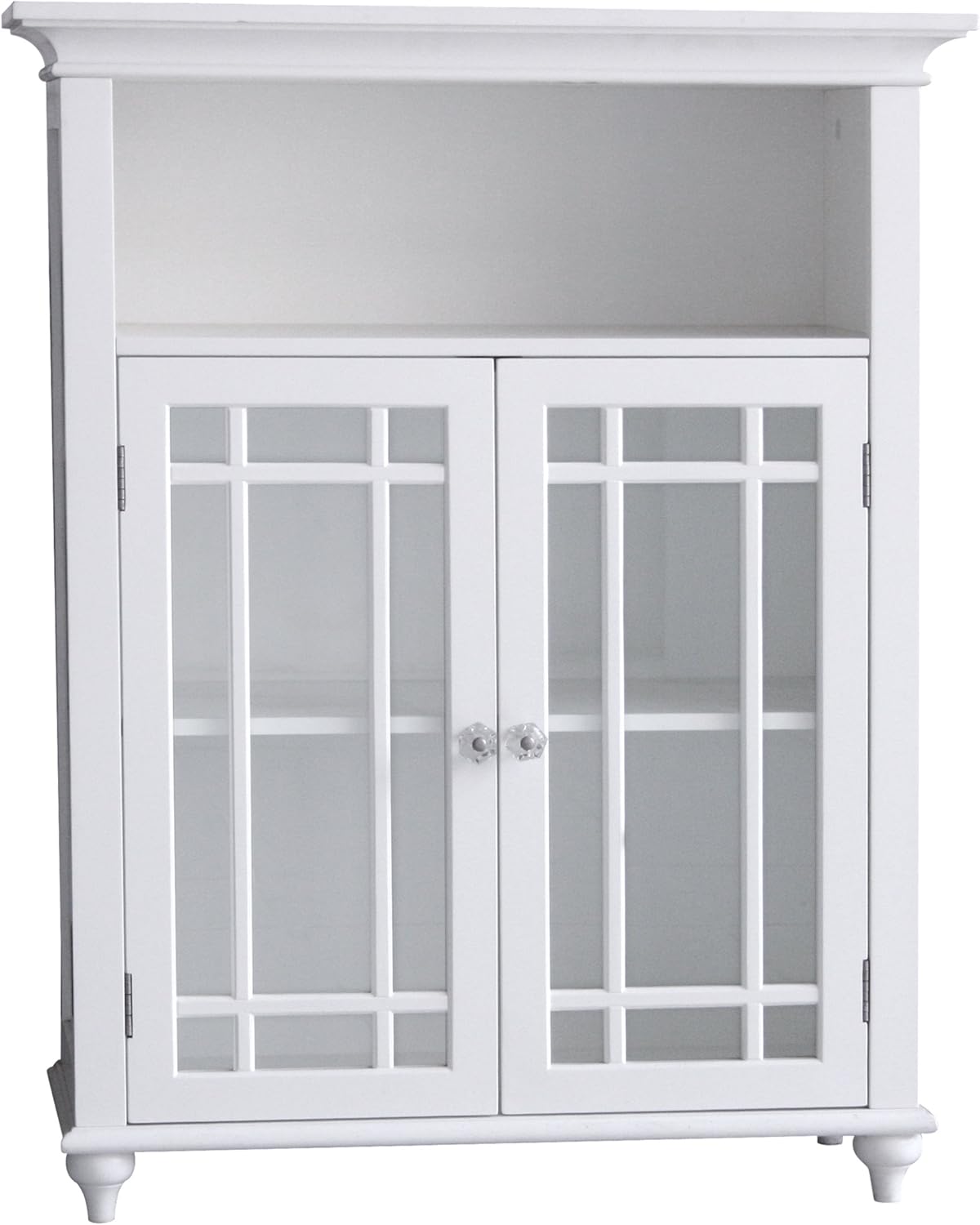 White Freestanding Floor Cabinet with 2 Glass Doors and 1 Open Shelf Q383