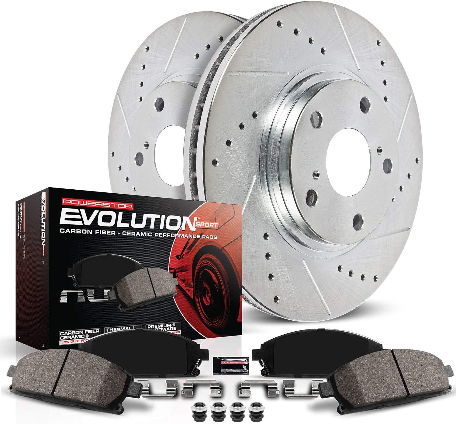 Rear Z23 Carbon Fiber Brake Pads with Drilled & Slotted Brake Rotors Kit U28671