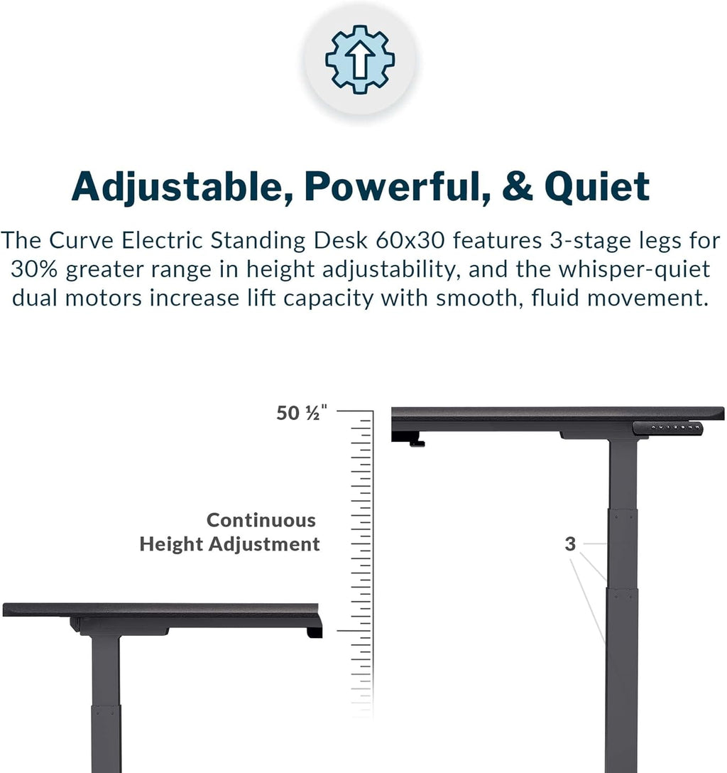 Electric Standing Desk 60" x 30" with Curved Desktop and Steel Legs N837790