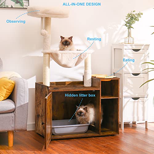 Cat Tree with XL Litter Box Enclosure, Rustic Gray L4310